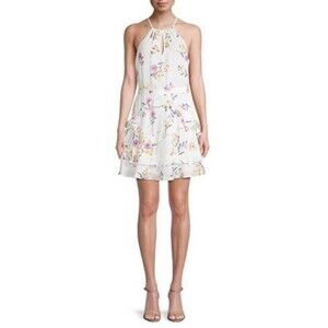Parker Dress Womens Medium White Floral Mini Dress Tropical Lightweight